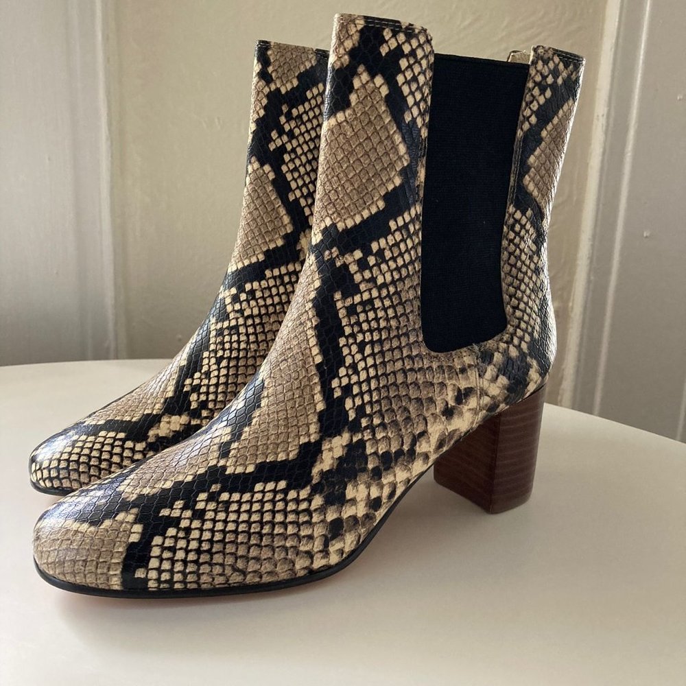 J Crew | Willa Snake Embossed Leather Stacked-Heel Boots | Size 7